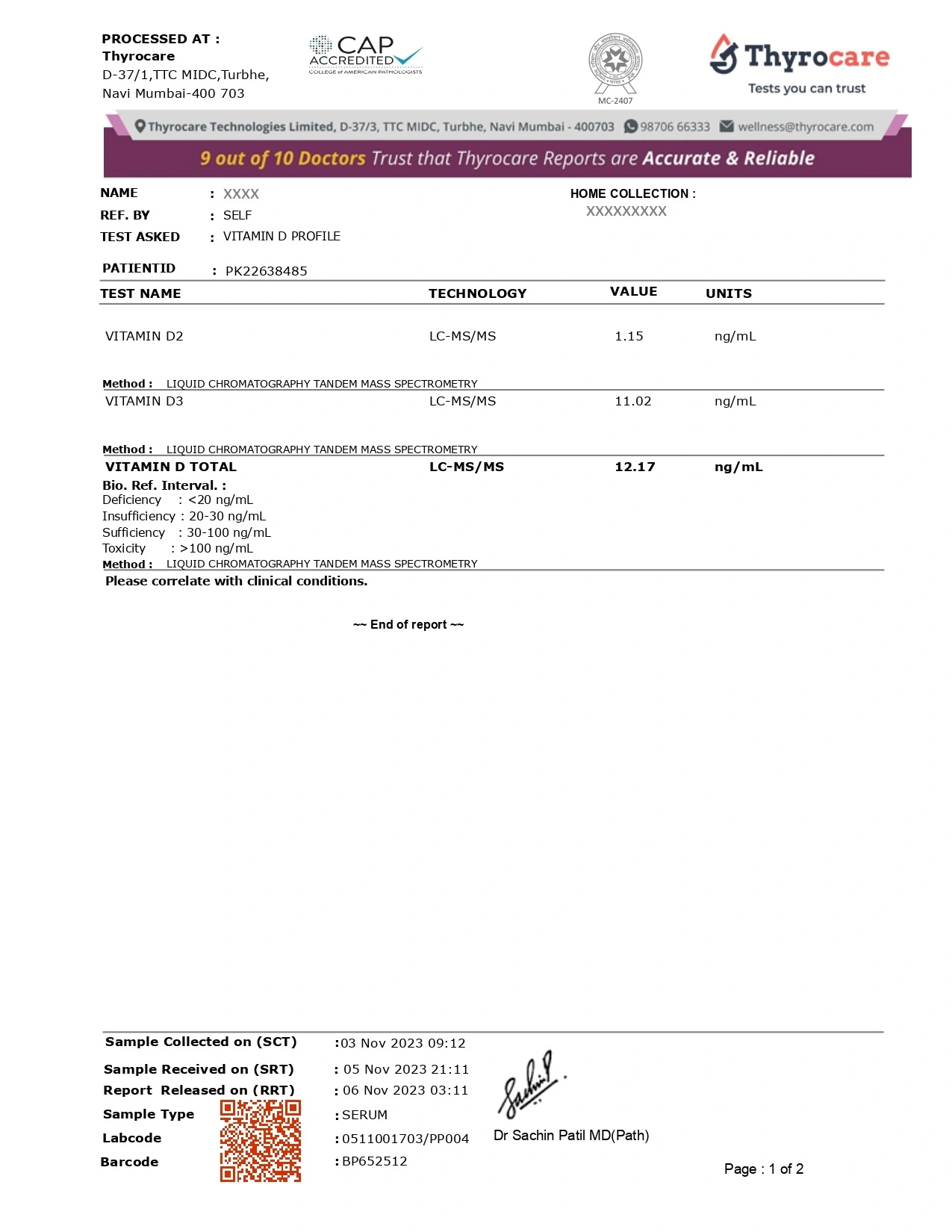 Vitamin D Profile Sample Report